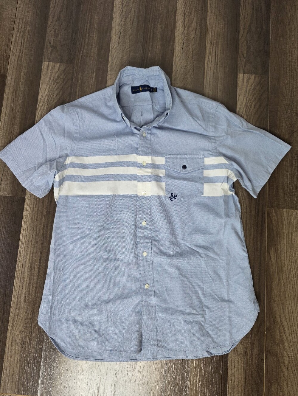 Ralph Lauren Marine Oxford Shirt Short Sleeve  Striped Preppy Nautical Coastal.L